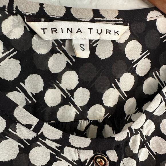 Trina Turk Silk Black Dot Stretch Blouse Button Up Top Polka Preppy Office Twee - Picture 5 of 7